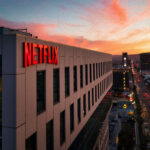 Office building featuring Netflix logo on it.