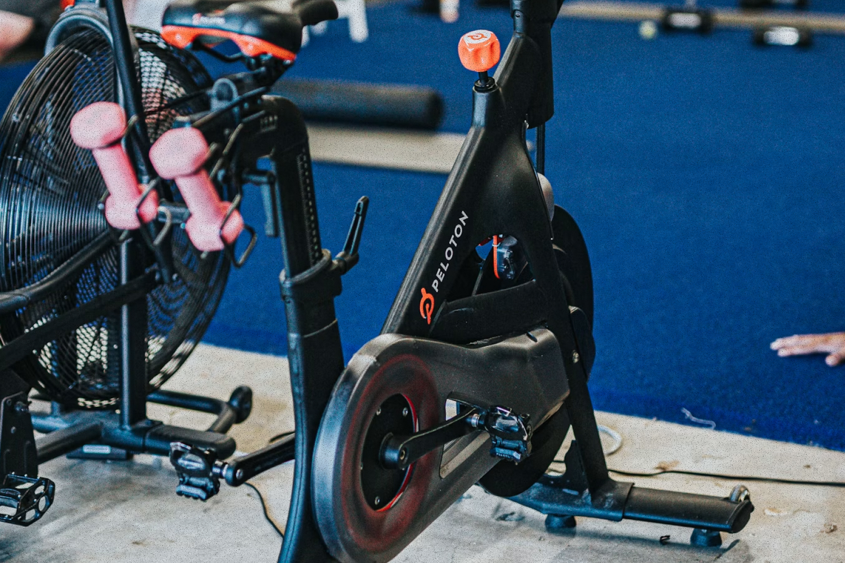 Peloton bike sitting in a gym